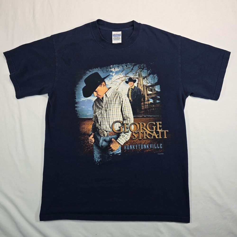 George Strait Honkytonkville Tour Shirt Mens Medium Navy Blue Gildan Graphic Tee
